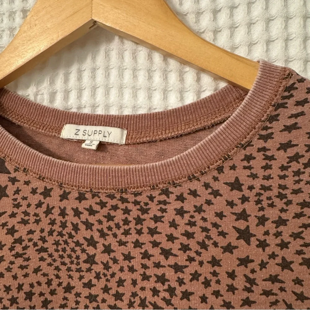 Z Supply Modern Weekender Oversized Long Sleeve Crewneck Brown Stars Size Small